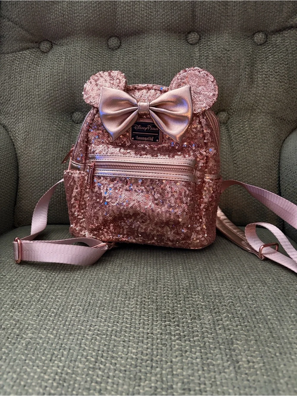 Disney Parks Rose Gold Sequins Minnie Mouse Mini Backpack Loungefly NWOT